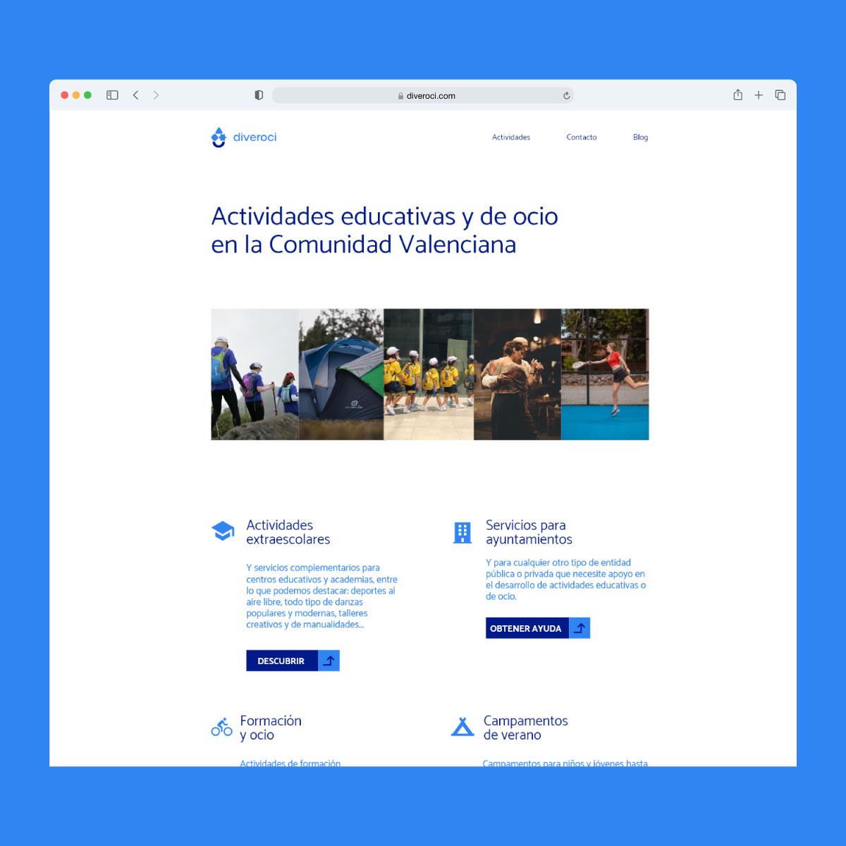 Web de la empresa DiverOci que ofrece servicios a ayuntamientos