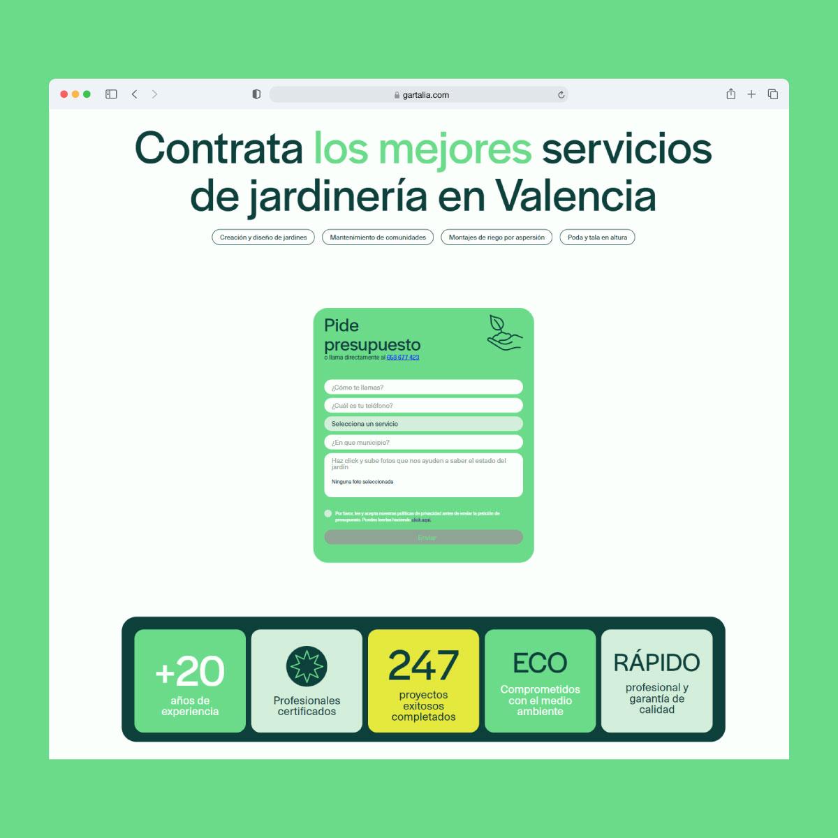 web de la empresa de jardinería Gartalia